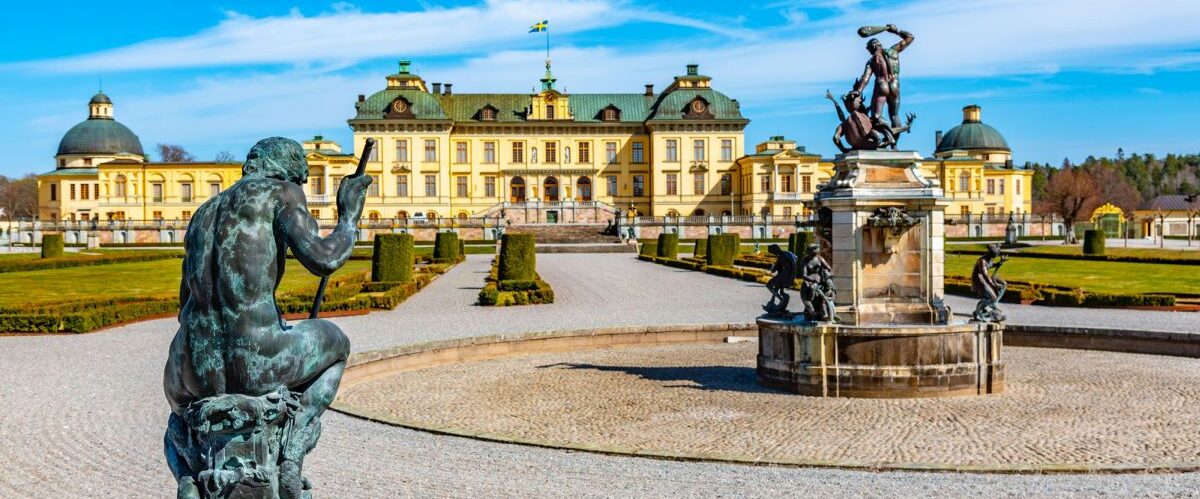 Drottningholm Palace viewed from the royal gardens in Sweden