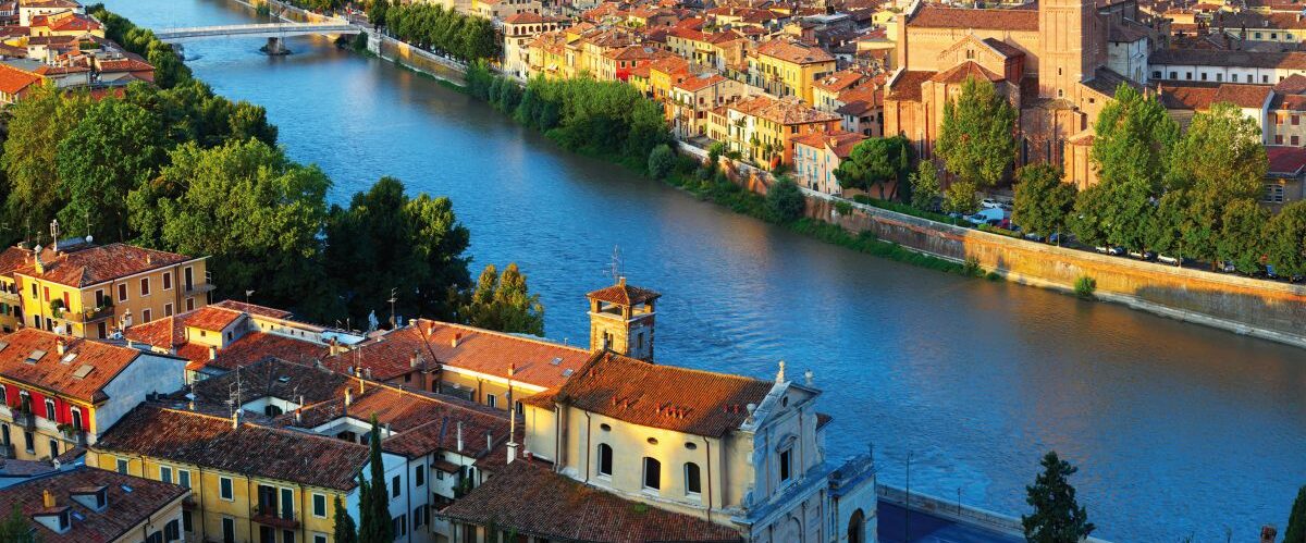 City of Verona with river at sunny day. Italy