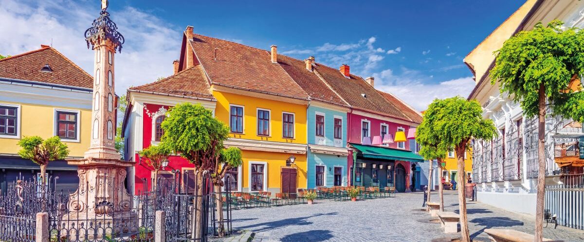 Szentendre, Hungary. Fo Ter of historical city, Danube riverbank