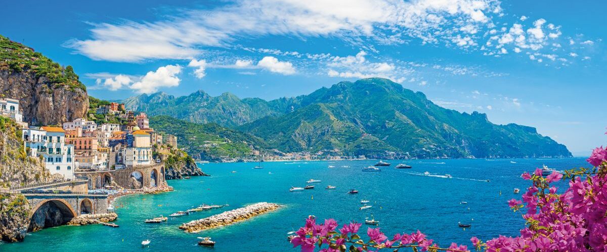 Landscape with Atrani town at famous amalfi coast, Italy