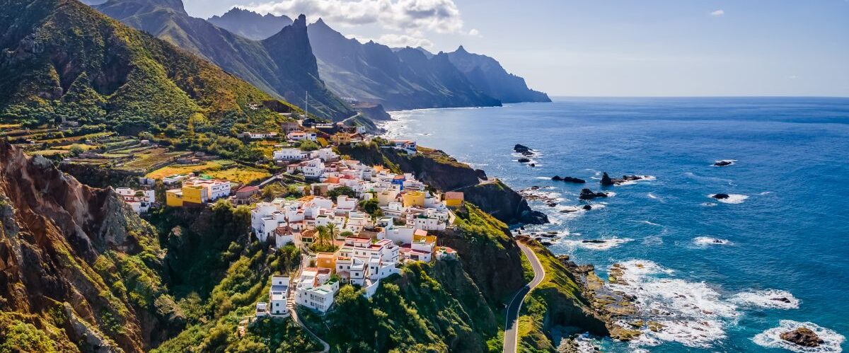 Landscape,With,Coastal,Village,At,Tenerife,,Canary,Islands,,Spain