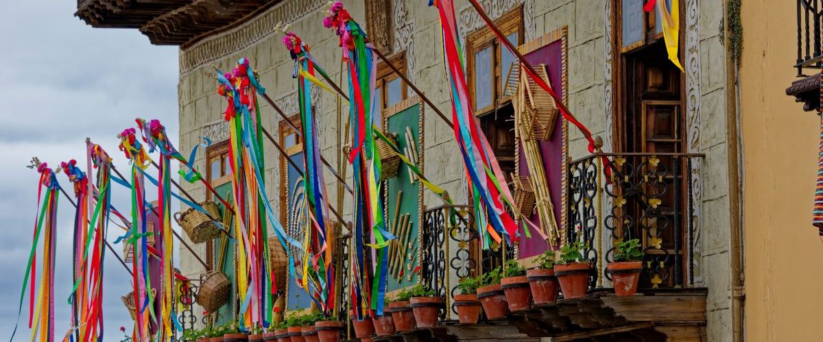 Flags,On,A,Balcony,In,La,Orotava,(tenerife,-,Spain)