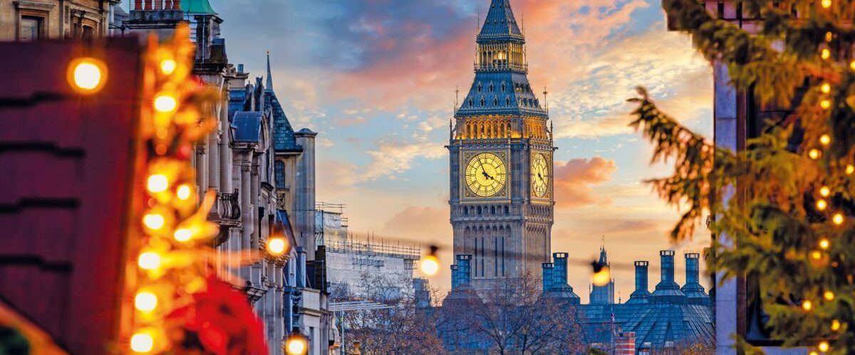 Beautiful winter sunset view of the Big Ben Clocktower in London