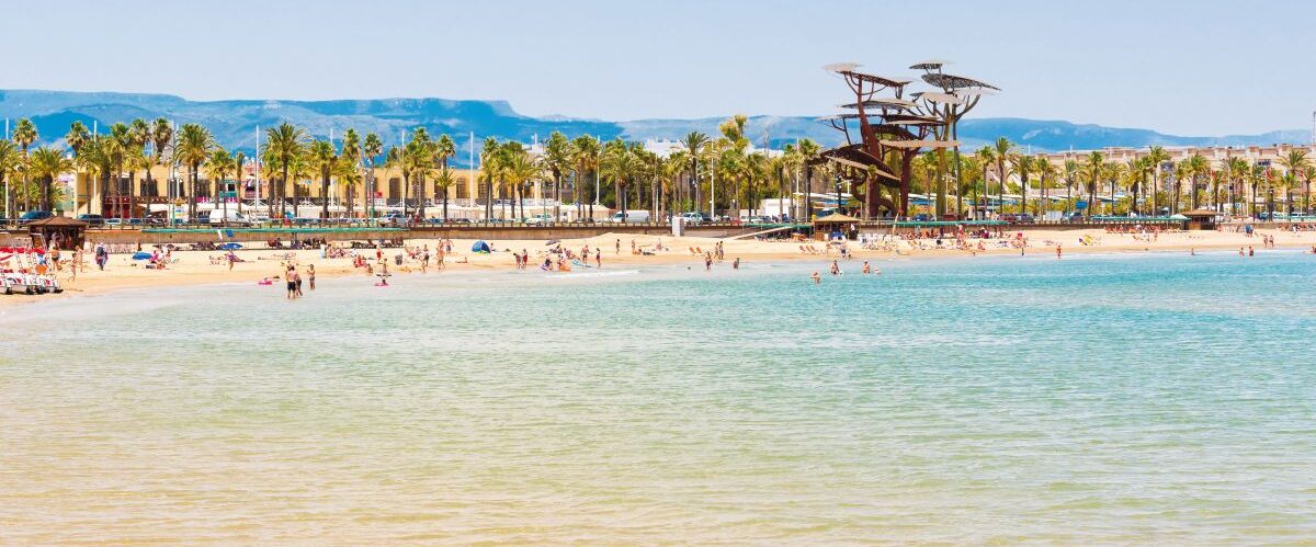 Coastline,Costa,Dorada,,Beach,In,La,Pineda,,Tarragona,,Catalunya,,Spain.
