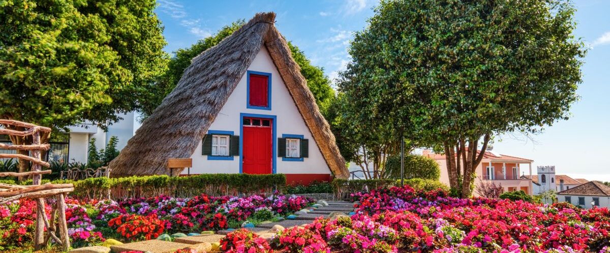 Traditional,Houses,On,Madeira,During,A,Sunny,Day,,Portugal