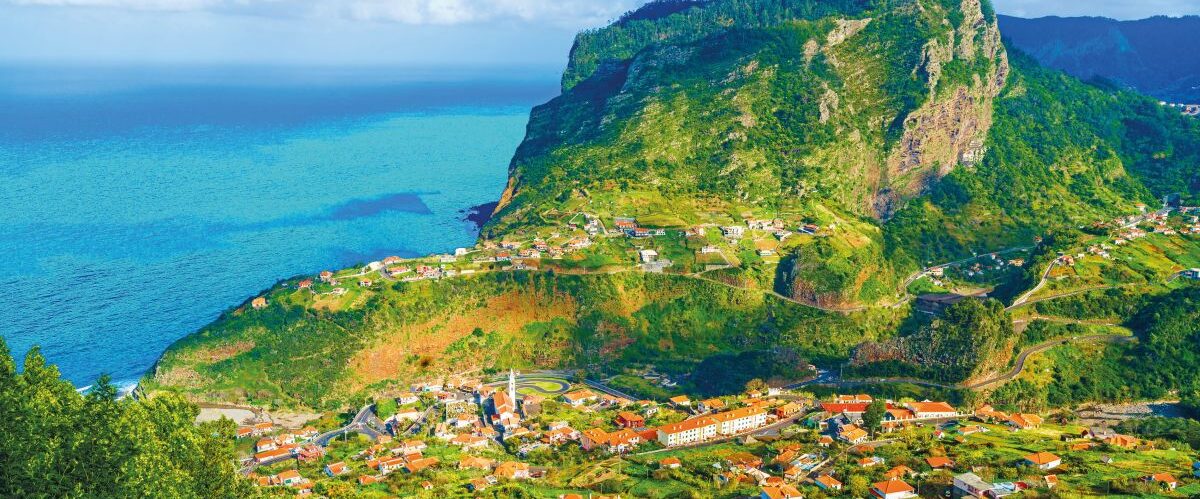 View of Faial village and Eagle rock, Madeira island, Portugal