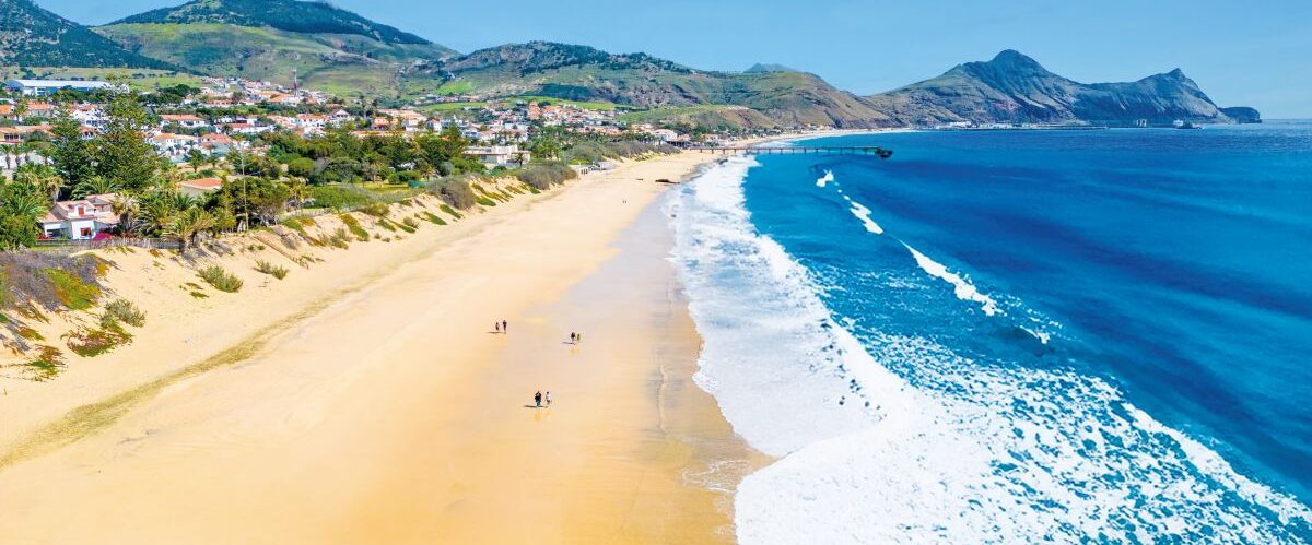 Porto Santo Beach Aerial View. Popular tourist destination in Po